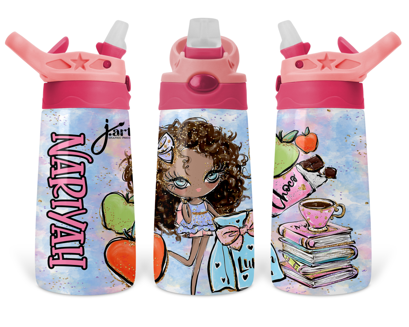 Personalized 12 ounce water bottle for kids with flip top lid and screw on  lid - fits in car cup holder - Tim's Pens and Gifts